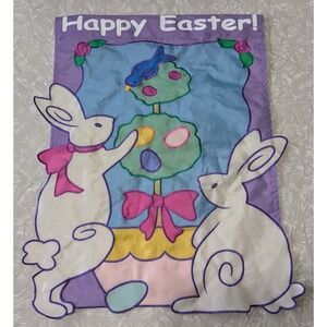 Vintage Garden Flag Bunny Easter Eggs 13"x18"